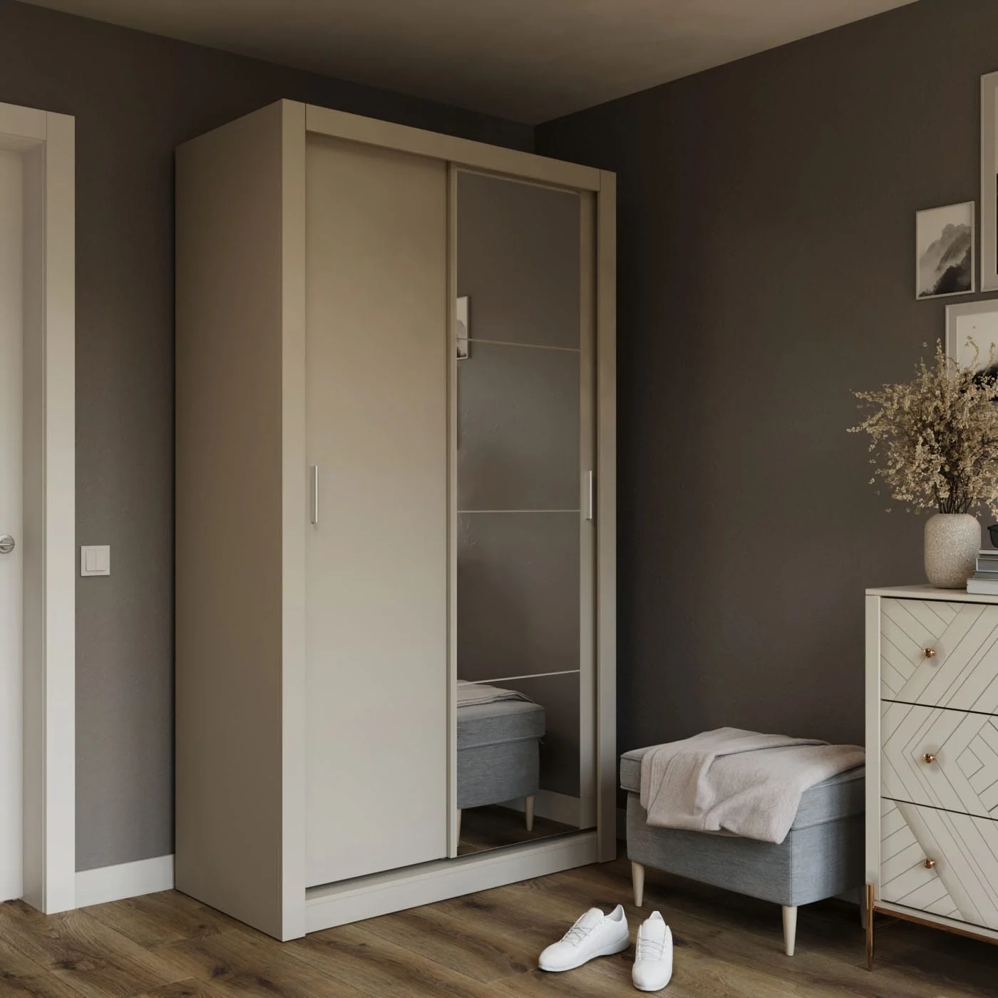 Φωτογραφία προϊόντος: AlphaB2B Ντουλάπα Linea Cashmere με καθρέφτη 120x60x215cm