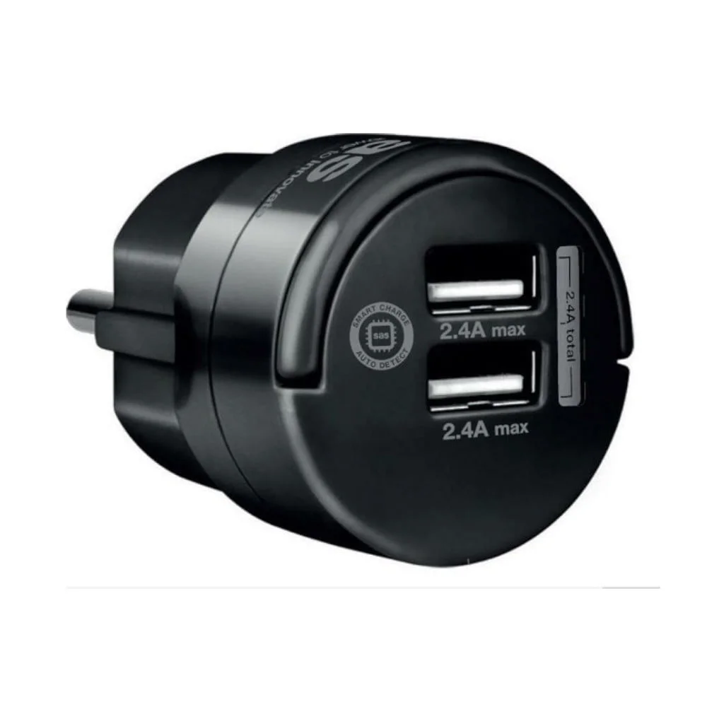 Φωτογραφία προϊόντος: Sas Φορτιστής Σούκο με 2 Usb 2.4A Μαύρο - 100-15-145
