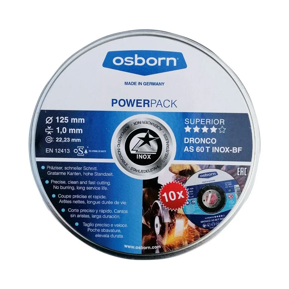 Φωτογραφία προϊόντος: Osborn Δίσκοι Κοπής Dronco AS 60 T Inox Power Pack 125mm 6900945100 σετ 10τμχ