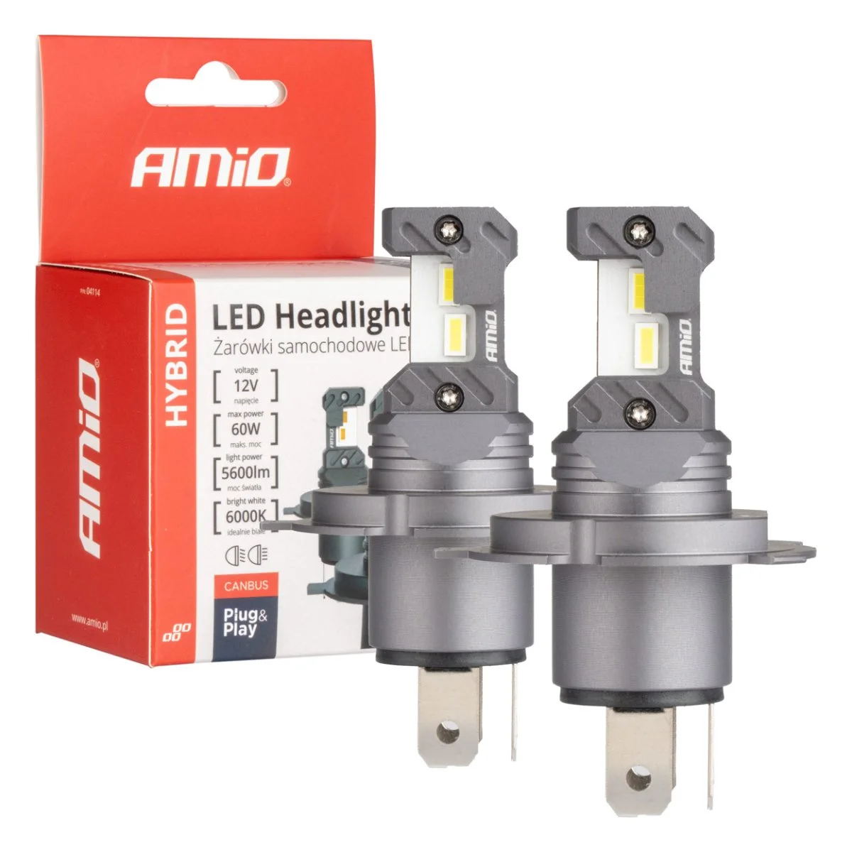 Φωτογραφία προϊόντος: ΛΑΜΠΕΣ LED H4 12V 60W 6.000K 5.600lm +400% LED CAN-BUS HYBRID SERIES AMIO - 2 ΤΕΜ.