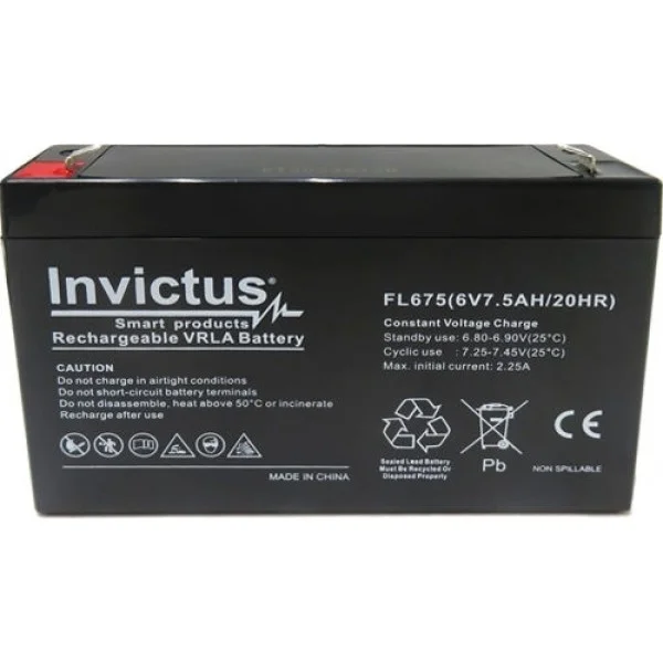 Φωτογραφία προϊόντος: INVICTUS FL6-7,5 ΜΠΑΤΑΡΙΑ ΜΟΛΥΒΔΟΥ 7,5AH 6V INVICTUS