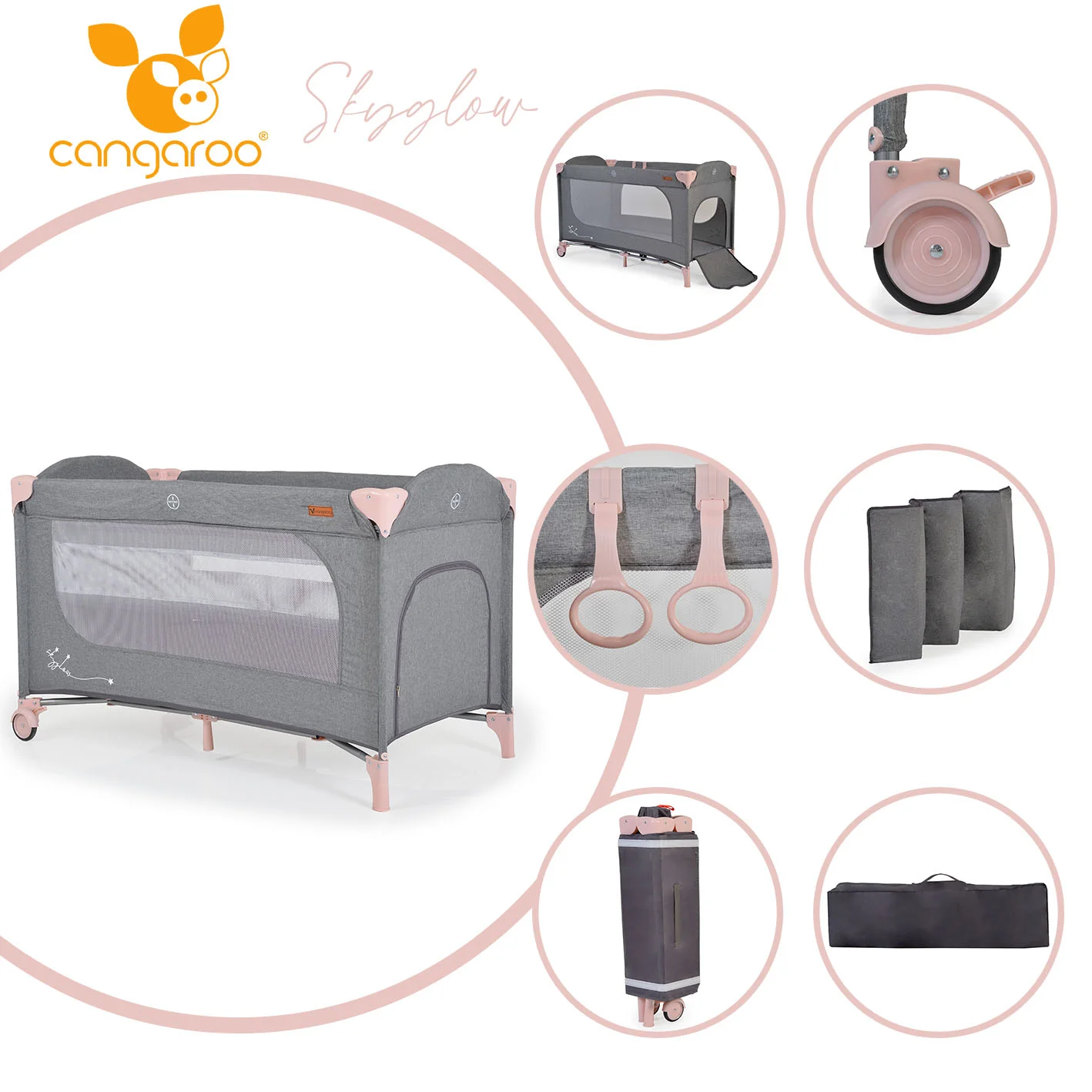Φωτογραφία προϊόντος: CANGAROO - Folding cot Skyglow 2 pink - 3800146248956