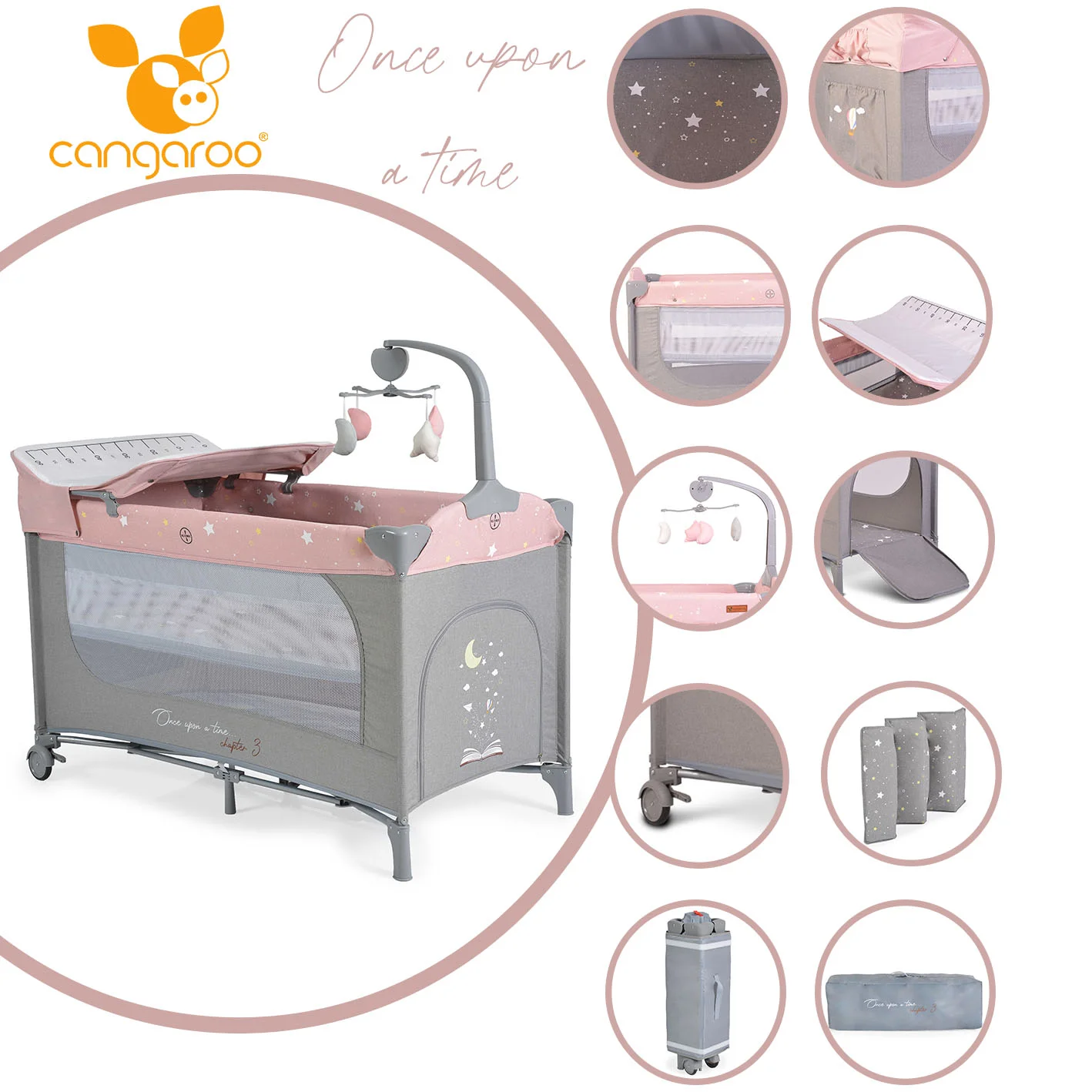 Φωτογραφία προϊόντος: CANGAROO - Folding cot Once upon a time 3 pink - 3800146248437