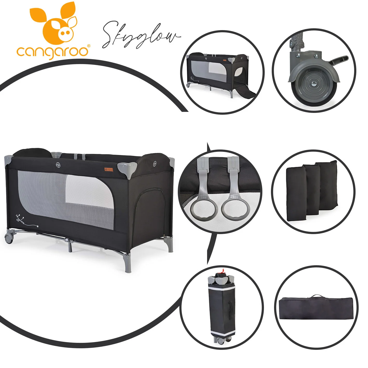 Φωτογραφία προϊόντος: CANGAROO - Folding cot Skyglow 1 black - 3800146248932