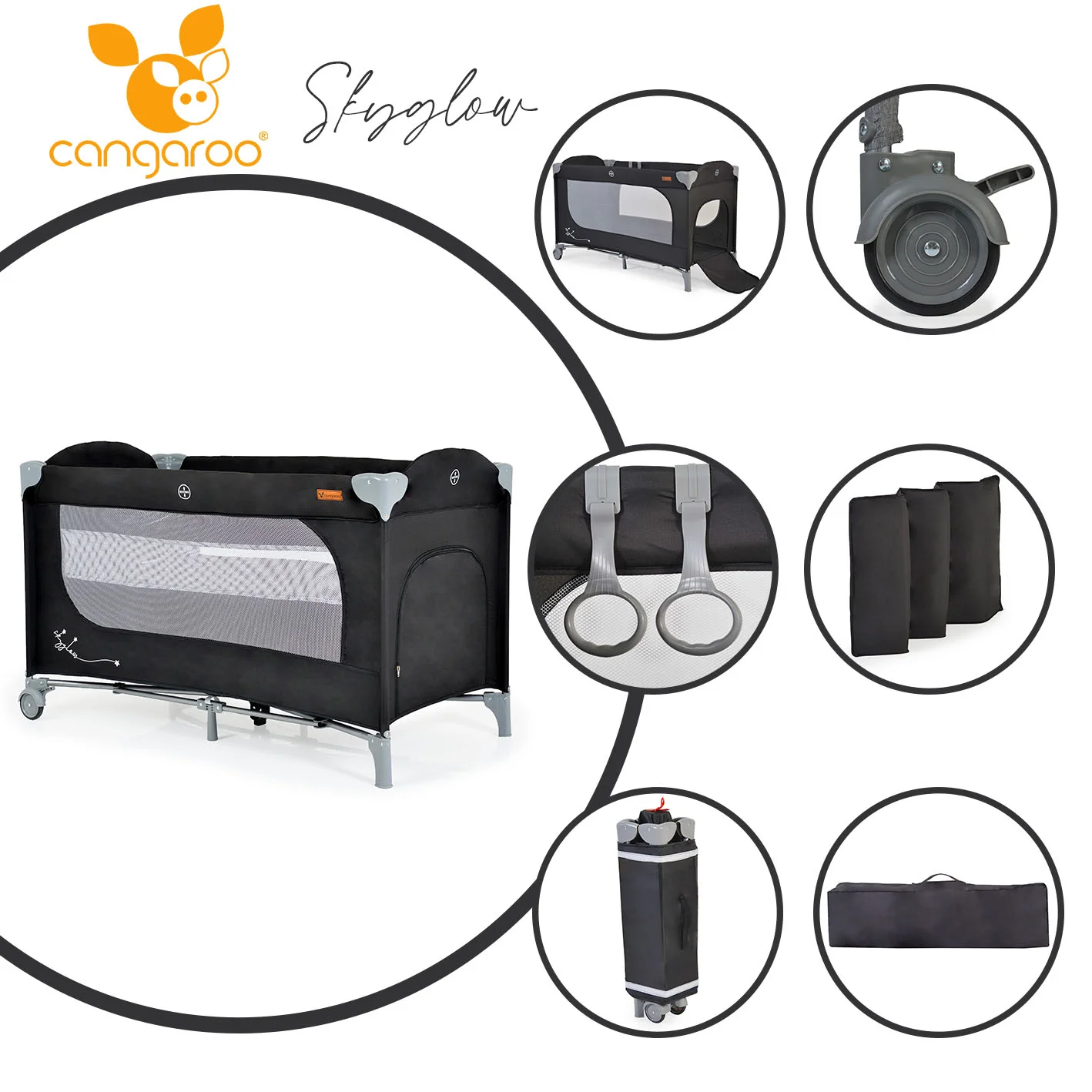 Φωτογραφία προϊόντος: CANGAROO - Folding cot Skyglow 2 black - 3800146248970