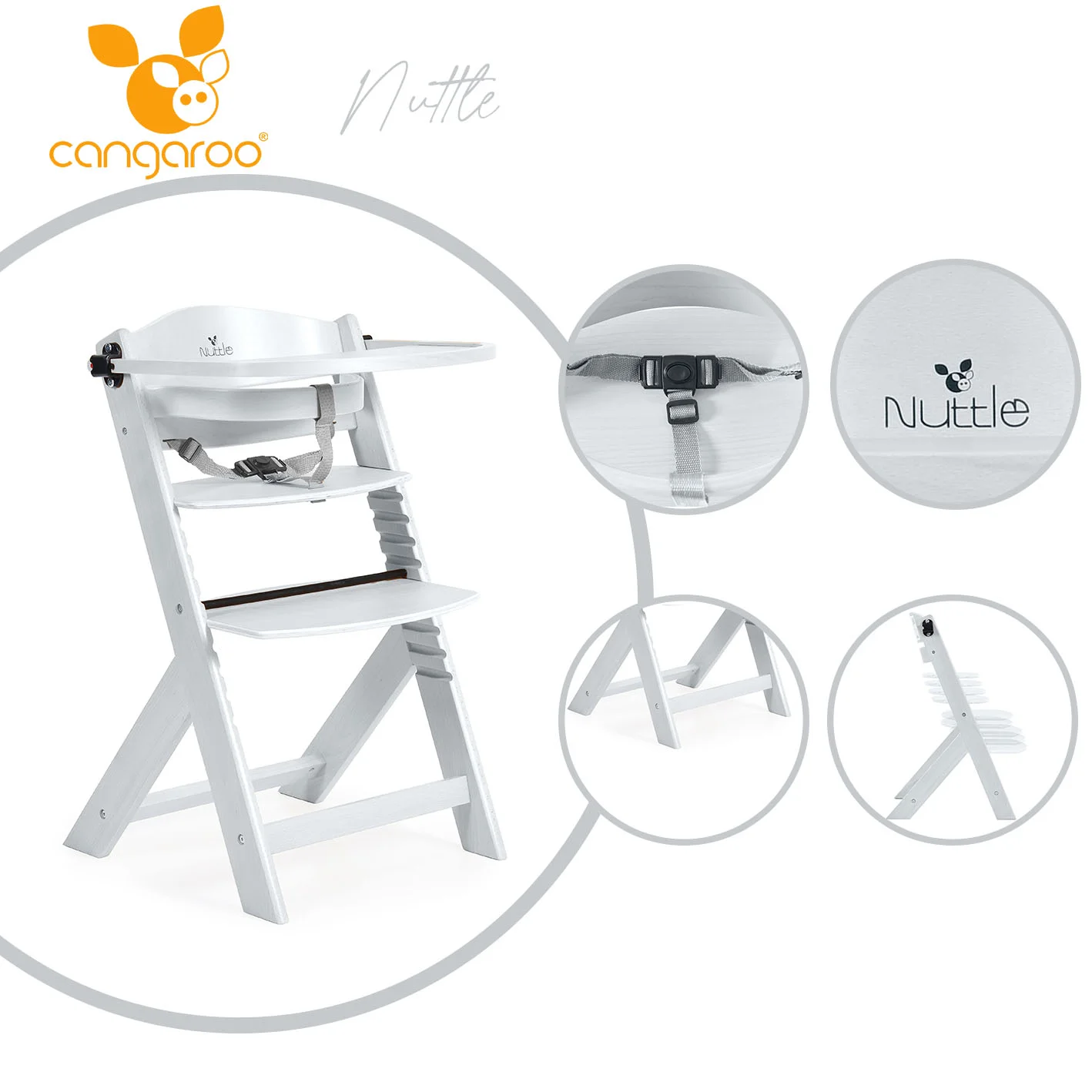 Φωτογραφία προϊόντος: CANGAROO - Wooden high chair 2 in 1 Nuttle white - 3801005150946