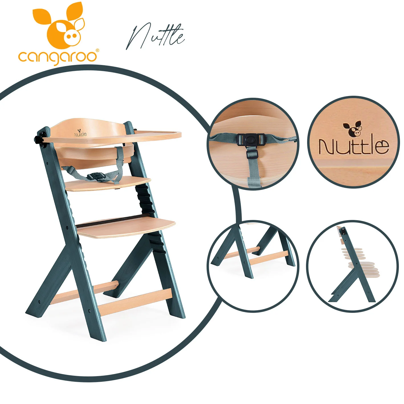 Φωτογραφία προϊόντος: CANGAROO - Wooden high chair 2 in 1 Nuttle grey - 3801005150960