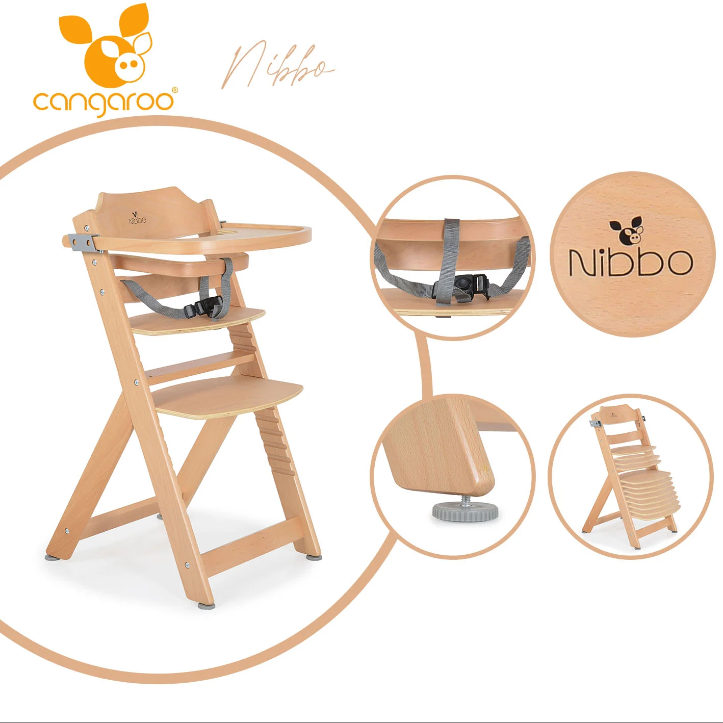 Φωτογραφία προϊόντος: CANGAROO - Wooden high chair 2 in 1 Nibbo natural - 3801005150977