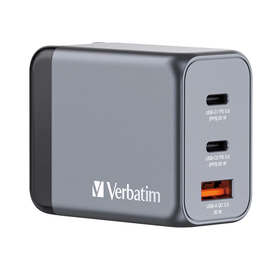 Φωτογραφία προϊόντος: Verbatim GaN Charger 65W GNC-65 (2 x USB-C PD 65W, 1 x USB-A QC 3.0)