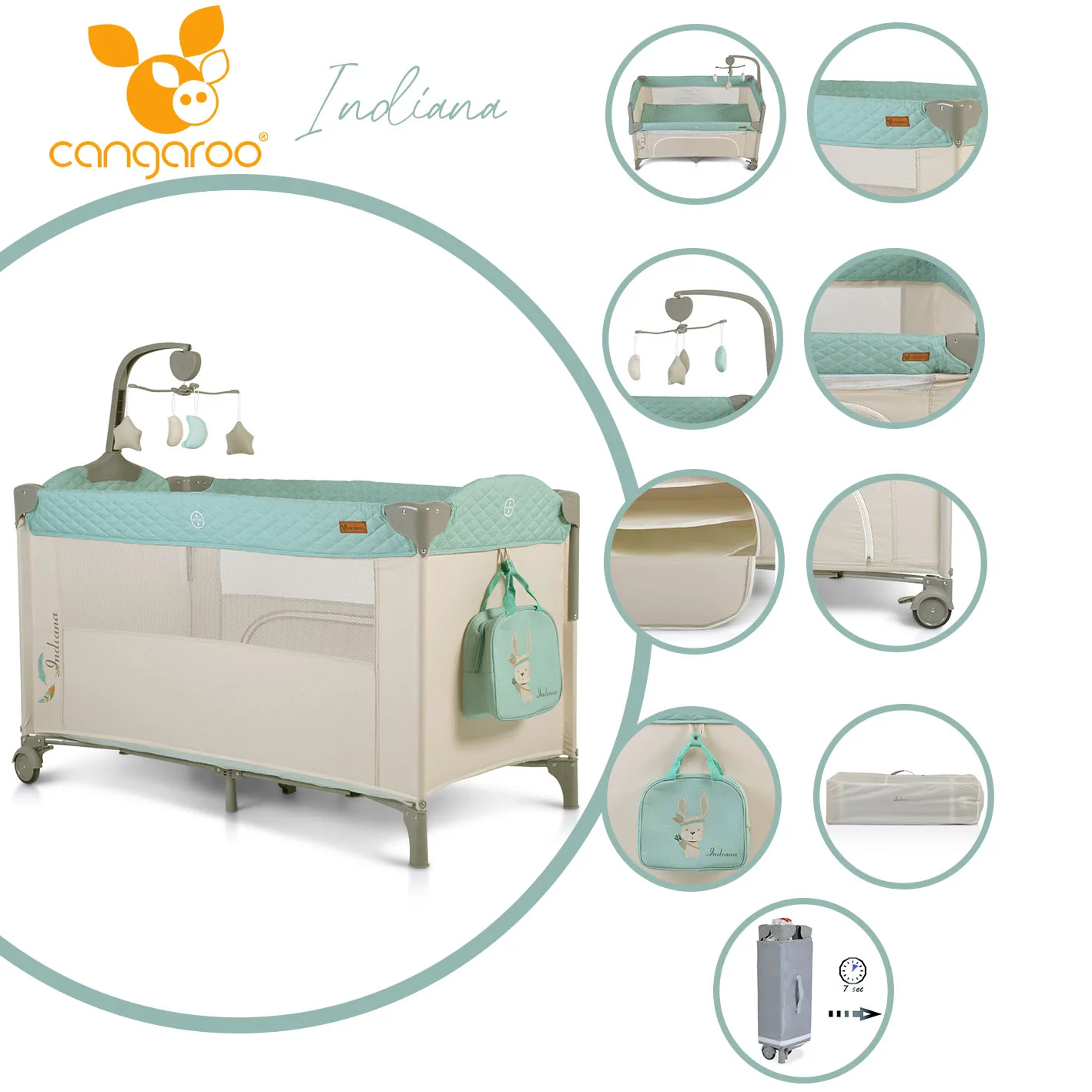 Φωτογραφία προϊόντος: CANGAROO - Folding cot Indiana mint - 3800146248352