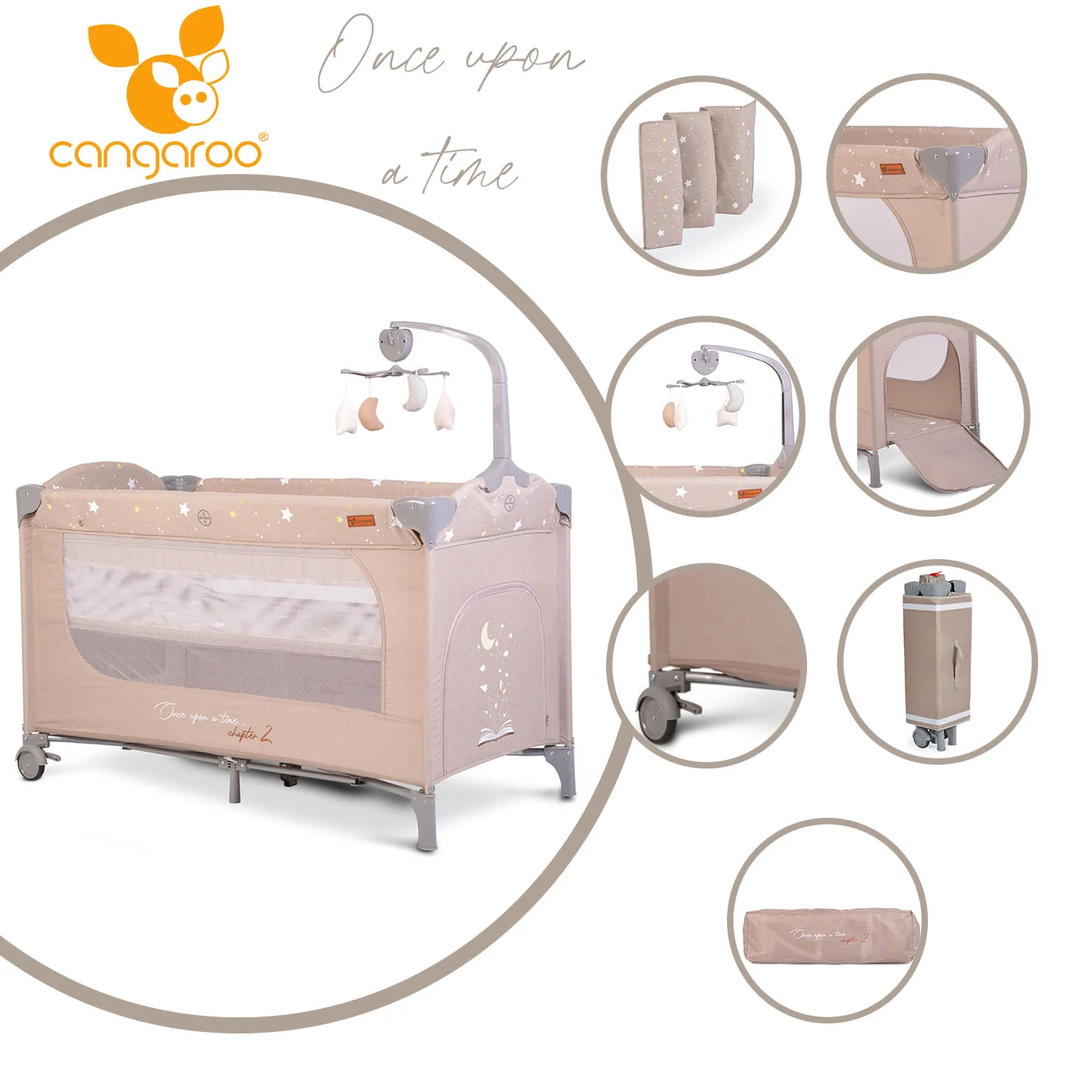 Φωτογραφία προϊόντος: CANGAROO - Folding cot Once upon a time 2 beige - 3800146248376