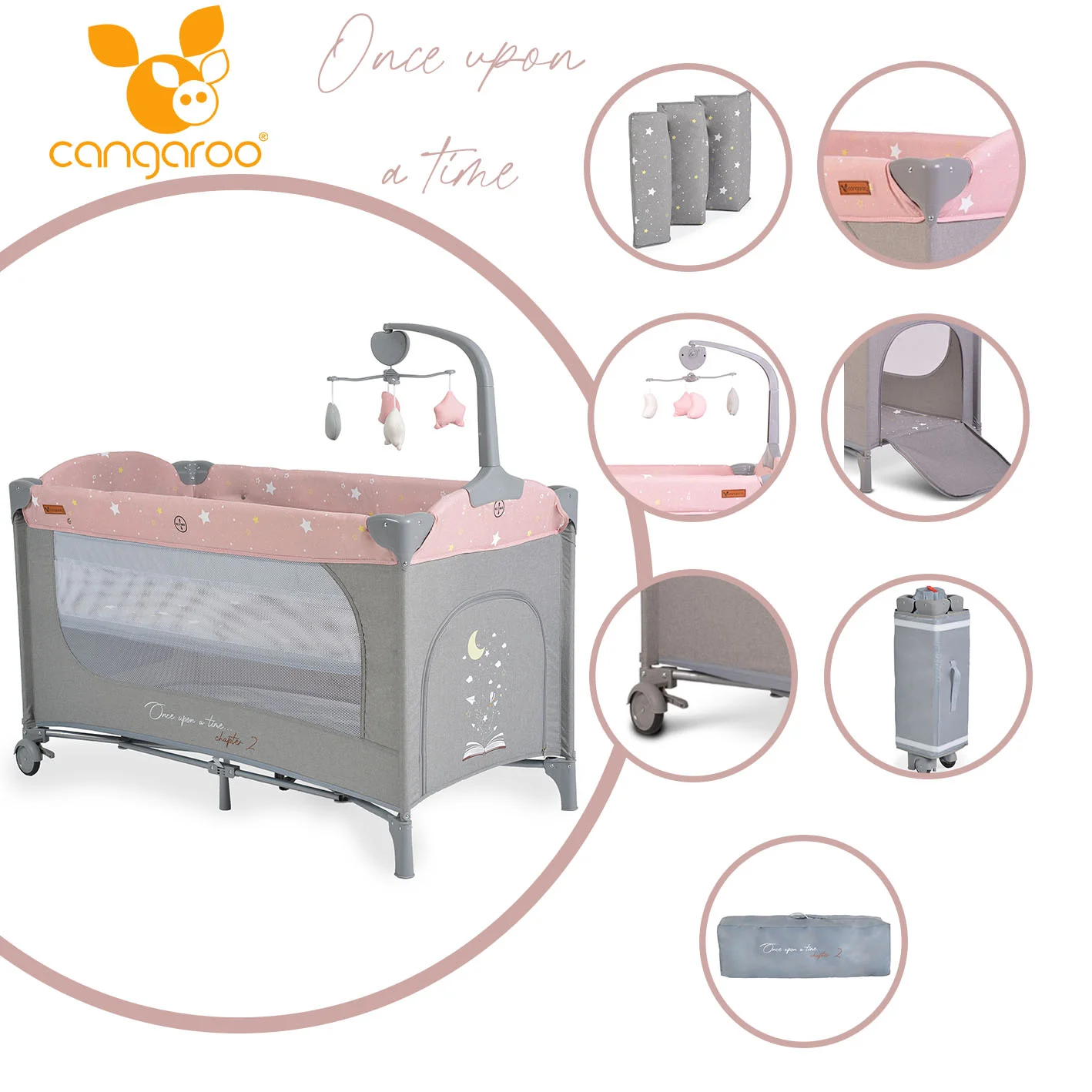 Φωτογραφία προϊόντος: CANGAROO - Folding cot Once upon a time 2 pink - 3800146248390