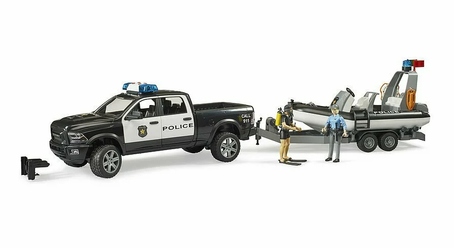 Φωτογραφία προϊόντος: Bruder Αστυνομικό RAM 2500 Με Τρέιλερ ++ Βάρκα με φως και ήχο BR002507