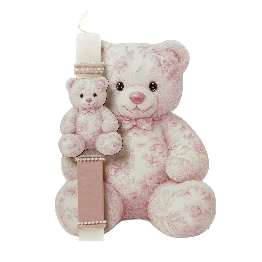 Φωτογραφία προϊόντος: Πασχαλινή Λαμπάδα "Floral Teddy Bear" με Ξύλινο Διακοσμητικό Τοίχου ΠΛ-26108