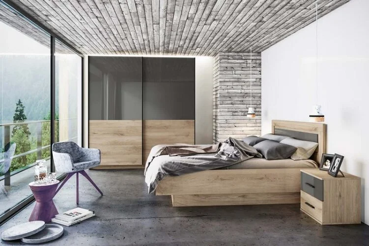 Φωτογραφία προϊόντος: Artekko Jaom Κρεβάτι 160x200 με 2 Κομοδίνα και Ντουλάπα Σετ/4 Σημύδα-Γκρί (165x206x96)cm