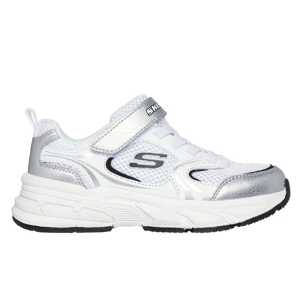 Φωτογραφία προϊόντος: 303692L-WSL - SKECHERS RETRO-GRAPH PU/MESH KIDS SHOES WHITE / SILVER Color