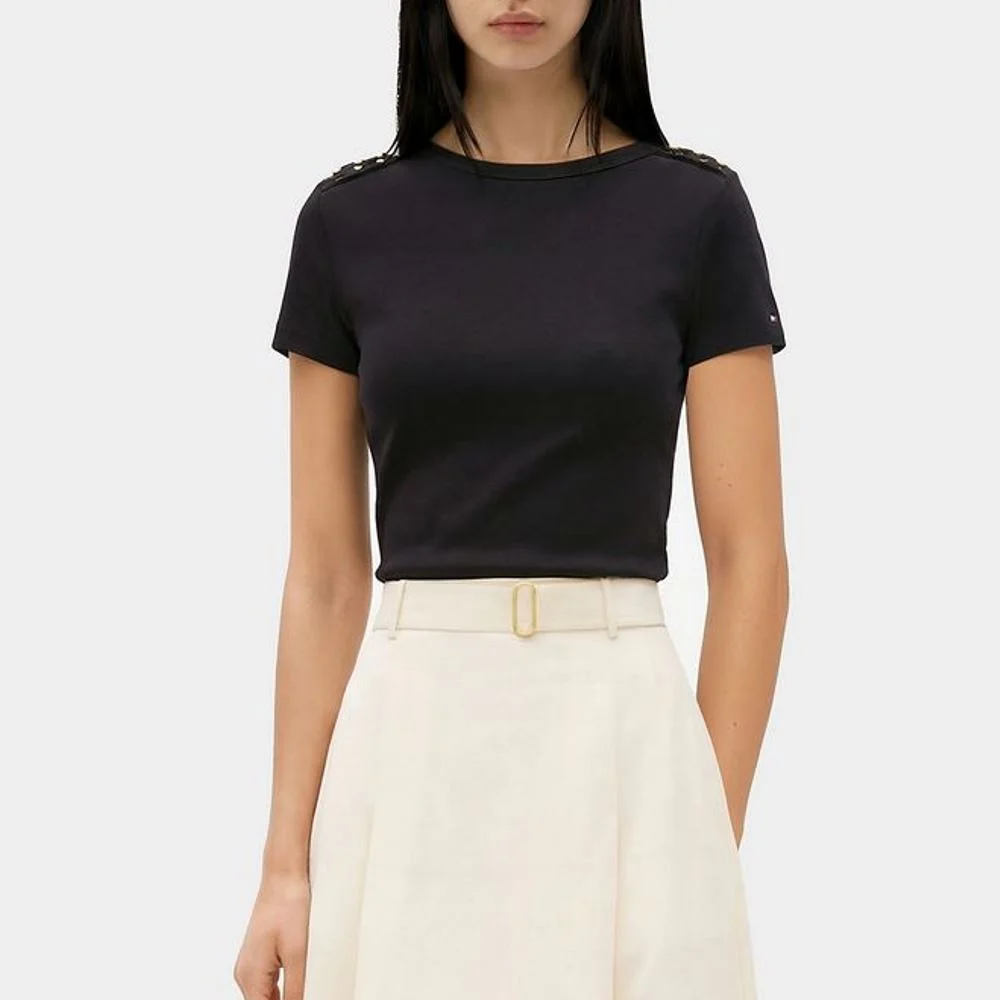 Φωτογραφία προϊόντος: TOMMY HILFIGER BUTTONED SLIM FIT T-SHIRT WOMEN TOMMY HILFIGER ΜΑΥΡΟ (WW0WW49250-BDS)