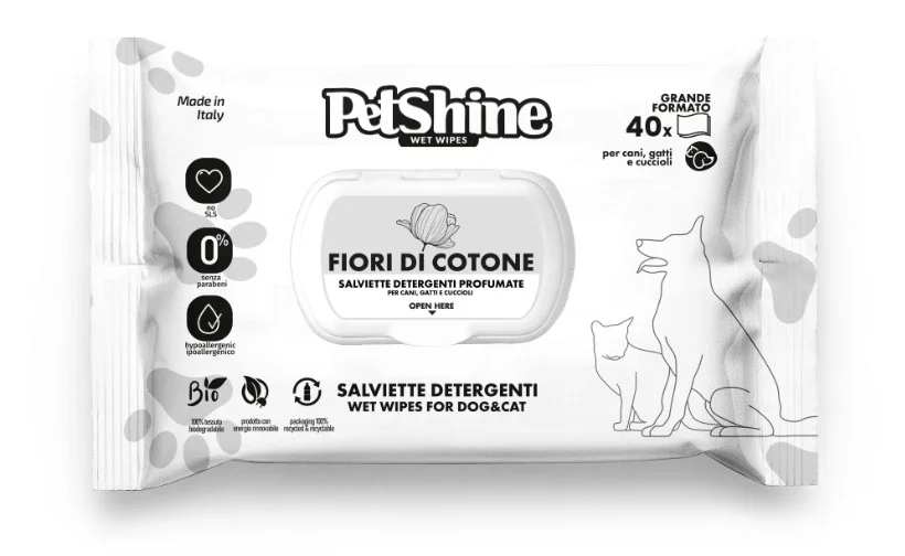 Φωτογραφία προϊόντος: PETSHINE Υγρά Μαντηλάκια Καθαρισμού 40 Μαντηλάκια ανά Πακέτο Cotton Flowers