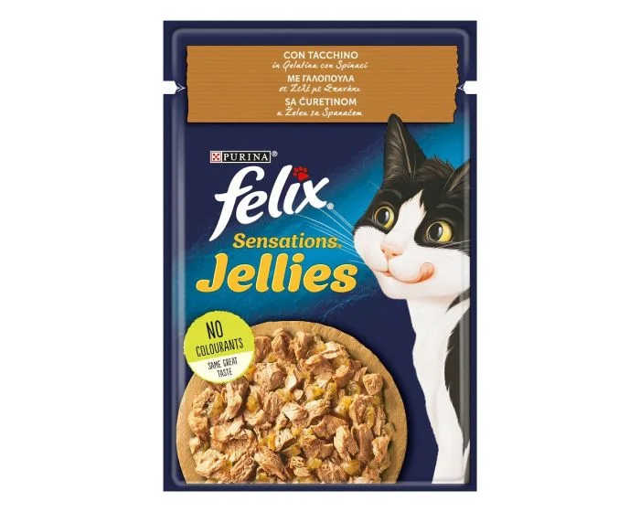 Φωτογραφία προϊόντος: Purina Felix Sensations Jellies γαλοπούλα και σπανάκι σε ζελέ 85gr FELIX