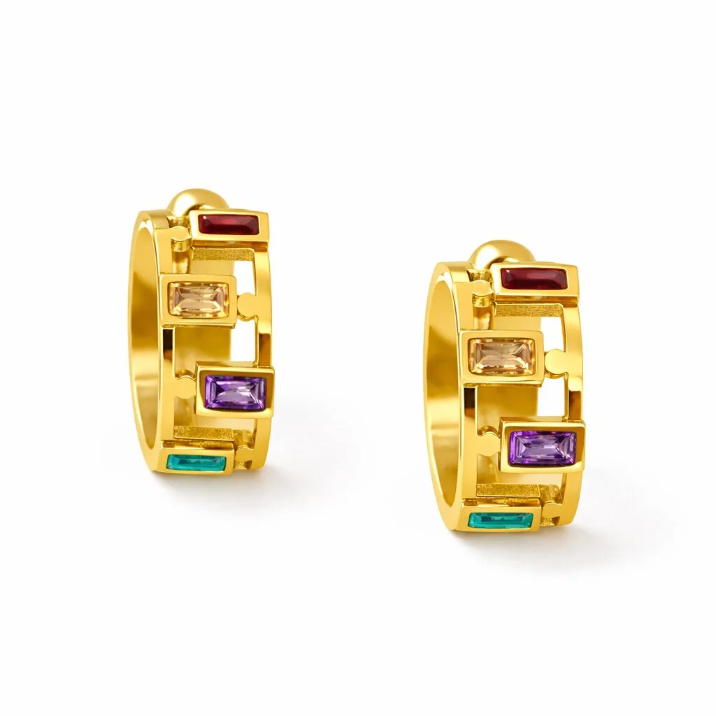 Φωτογραφία προϊόντος: Ghetto Gold Stainless Steel Multicolor Hoop Earrings | Modern Crystal Hoops