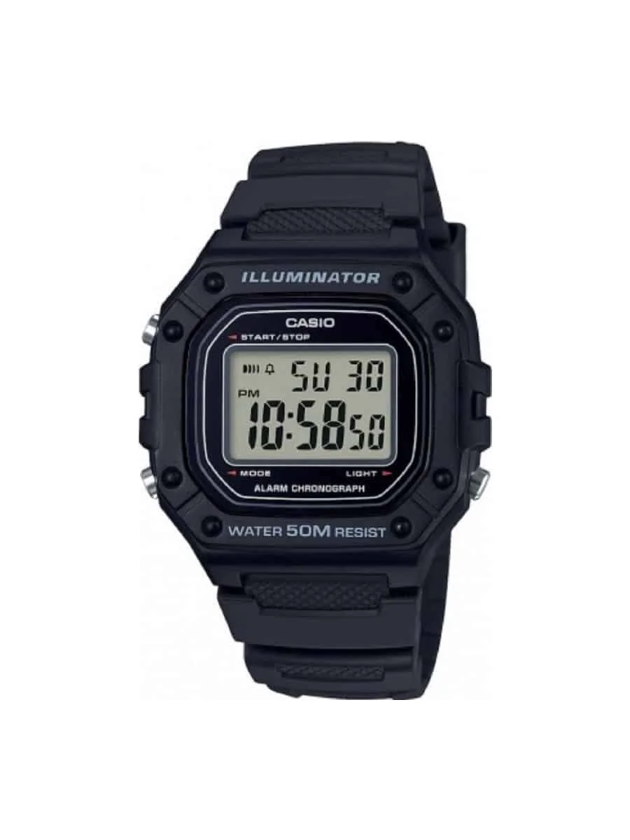 Φωτογραφία προϊόντος: Casio Collection Ρολόι Μπαταρίας με Μαύρο Καουτσούκ Λουράκι W-218H-1AVEF