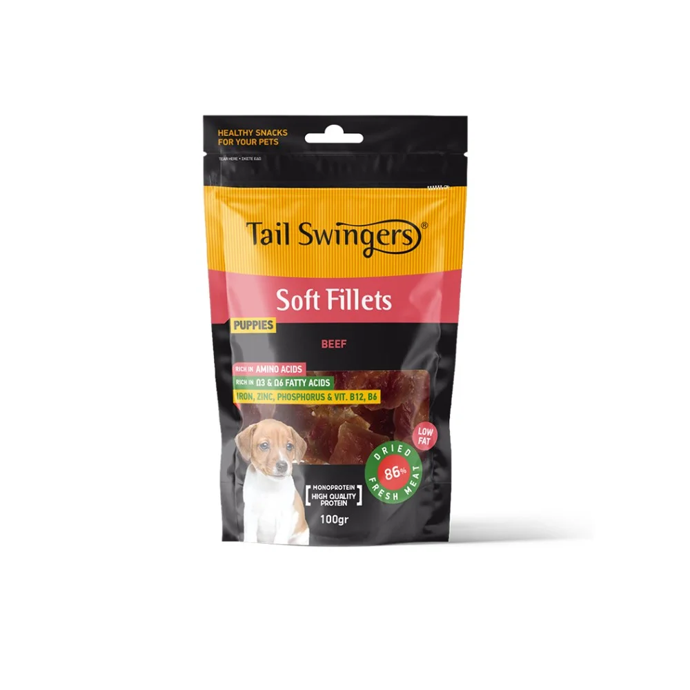 Φωτογραφία προϊόντος: Λιχουδιές Pet Interest Tailswingers Puppy Pure Beef Soft Fillets 100gr για Κουτάβια