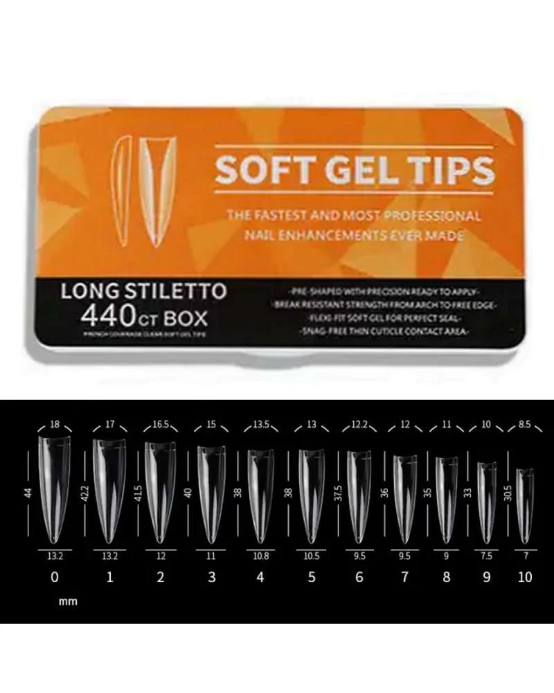 Φωτογραφία προϊόντος: Soft Gel Tips LONG STILETTO – 11 μεγέθη, 440 τεμ.