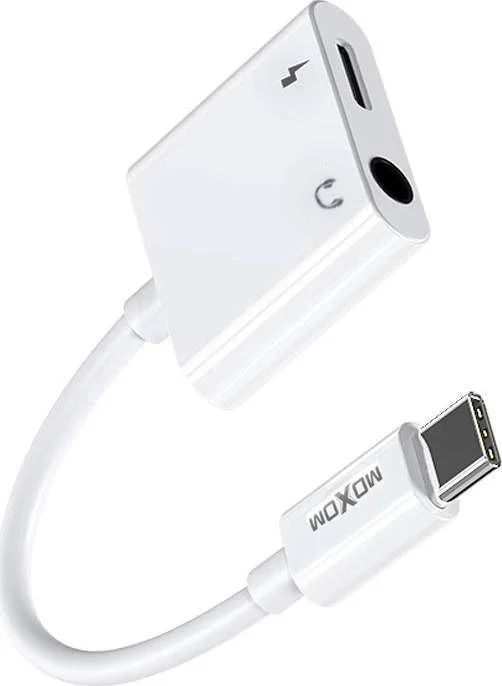 Φωτογραφία προϊόντος: Moxom MX-AX19 Μετατροπέας USB-C (male) σε 3.5mm και USB-C (female) Λευκό