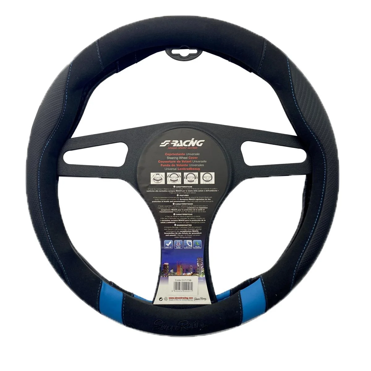 Φωτογραφία προϊόντος: Simoni Racing ΚΑΛΥΜΜΑ ΤΙΜΟΝΙΟΥ GOOD VIBE R CARBON LOOK ΜΑΥΡΟ/ΜΠΛΕ ΟΙΚΟΛΟΓΙΚΟ ΔΕΡΜΑ 37-39cm SIMONI RACING - 1 τεμ. SRCVT/73B