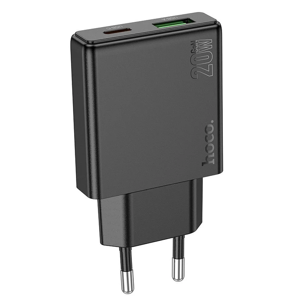 Φωτογραφία προϊόντος: HOCO slim wall charger USB A + Type C PD QC3.0 3A 20W N38 black