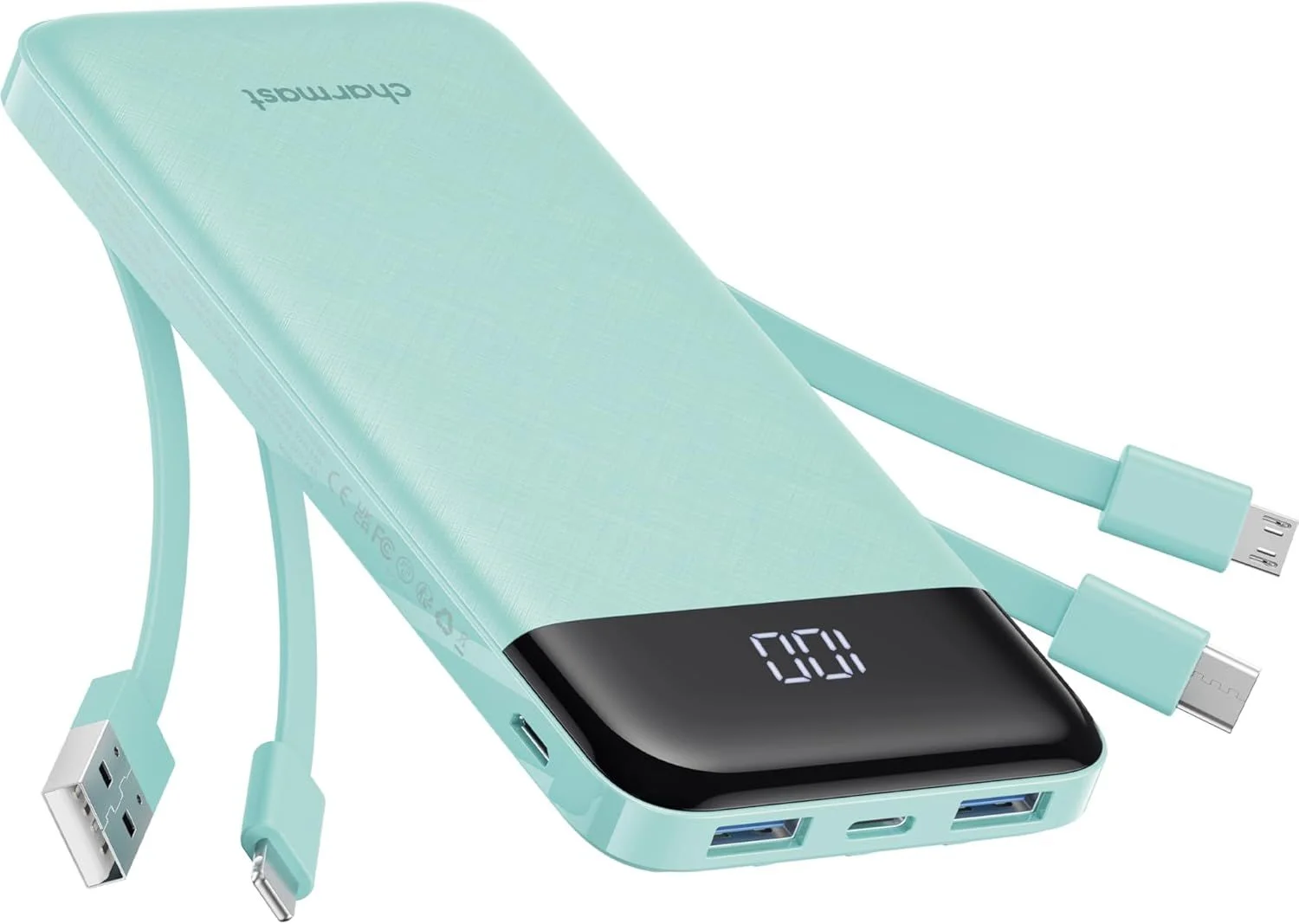 Φωτογραφία προϊόντος: Powerbank 5V 3A 10000 mAh with built-in cables USB A / USB C / Lightning / Micro USB Charmast W1148 green