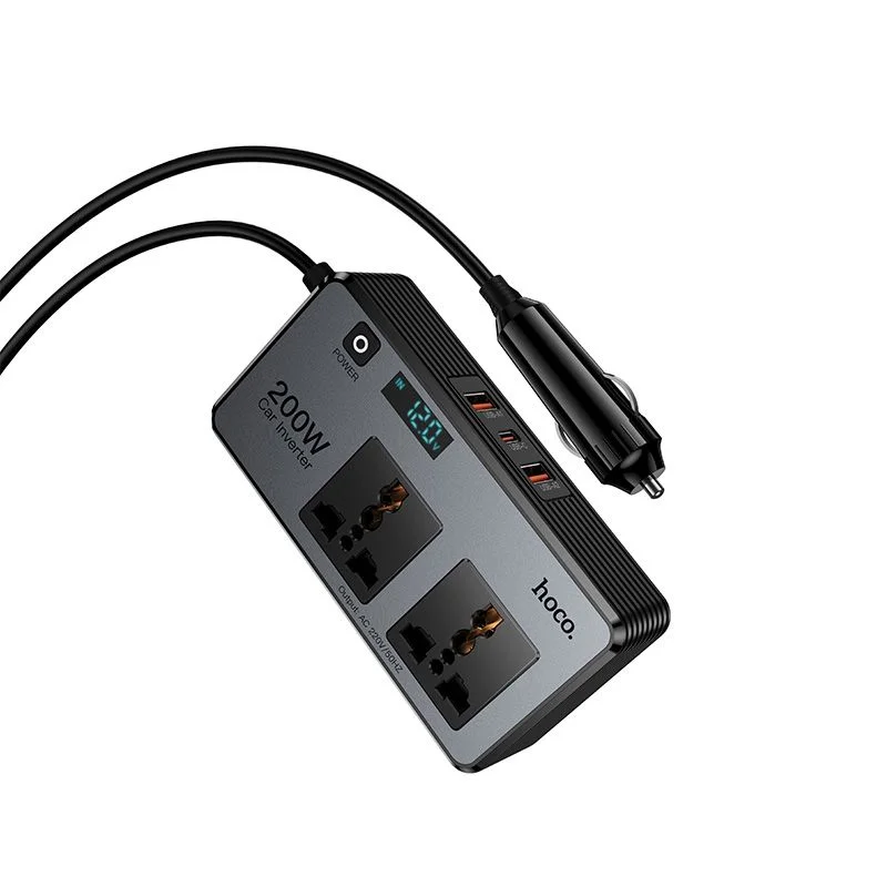 Φωτογραφία προϊόντος: . Smart dual car inverter charger Hoco 2 lighter ports max 200W PD66W/1C2A Z66 black
