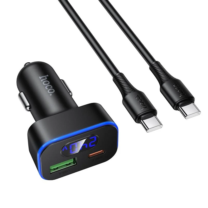 Φωτογραφία προϊόντος: Car charger Hoco USB A + USB C PD QC3.0 48W + cable USB C to C Z63B black