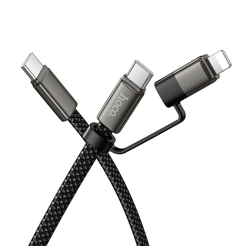 Φωτογραφία προϊόντος: . Flat Cable USB C to USB C/iP 2in1 Hoco 3A 60W 1 m X125 black