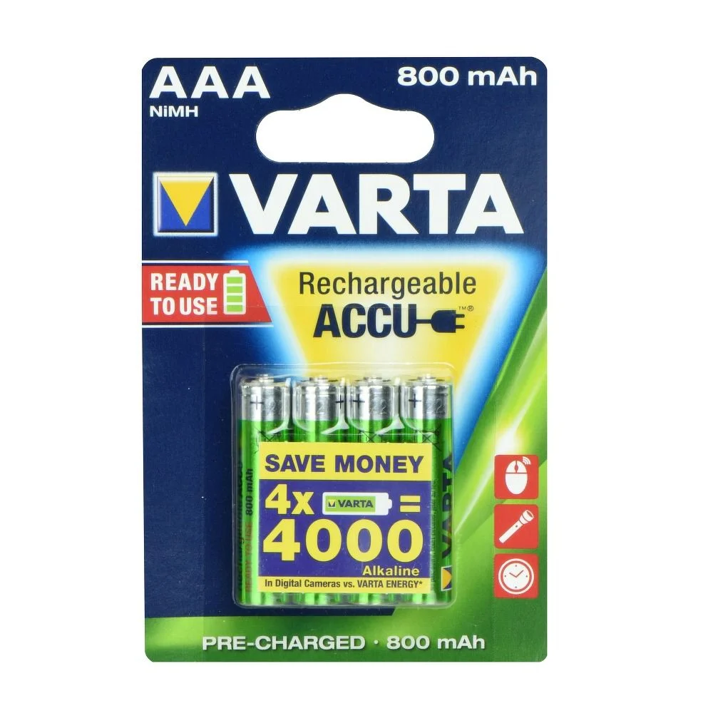 Φωτογραφία προϊόντος: . Rechargeable batteries Varta R3 800 mAh (promo 3+1) ready 2 use