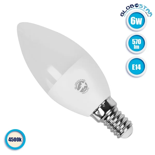 Φωτογραφία προϊόντος: GloboStar E14 Κεράκι C37 6W 230V 570lm 260° Φυσικό Λευκό 4500k