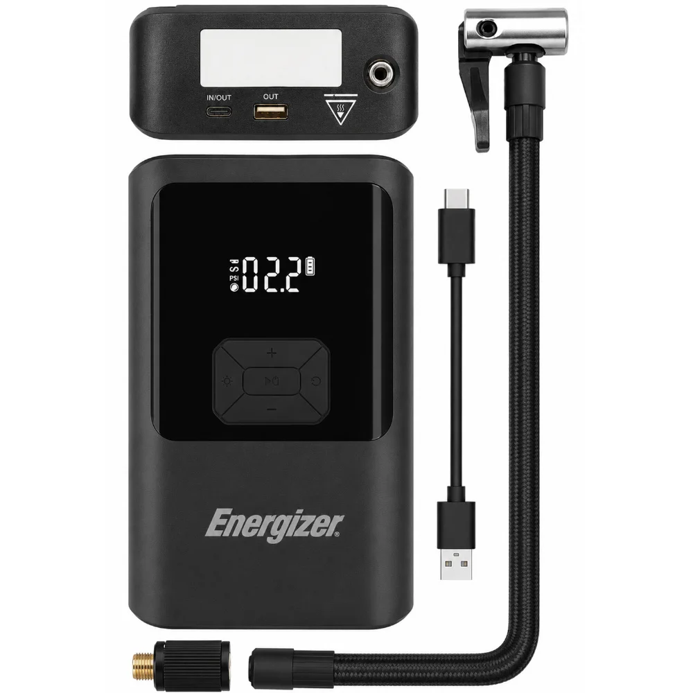 Φωτογραφία προϊόντος: Power Bank Energizer JE10000JP 10000mAh PD15W QC 1xUSB-A 1xUSB-C Προσάρτημα Εκκίνησης Αυτοκινήτου 1500A and Air Pump 11 bar Μαύρο