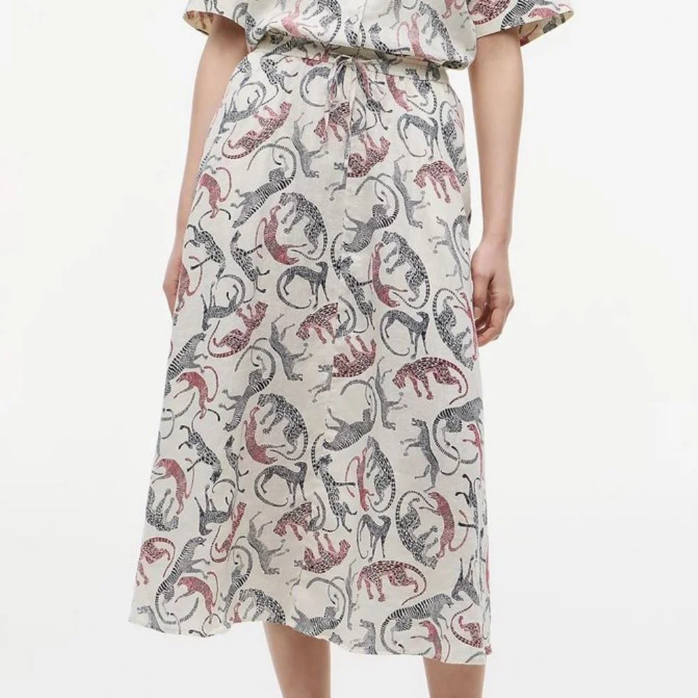 Φωτογραφία προϊόντος: TOMMY HILFIGER PURE LINEN A-LINE MIDI SKIRT LEOPARD BAROQUE