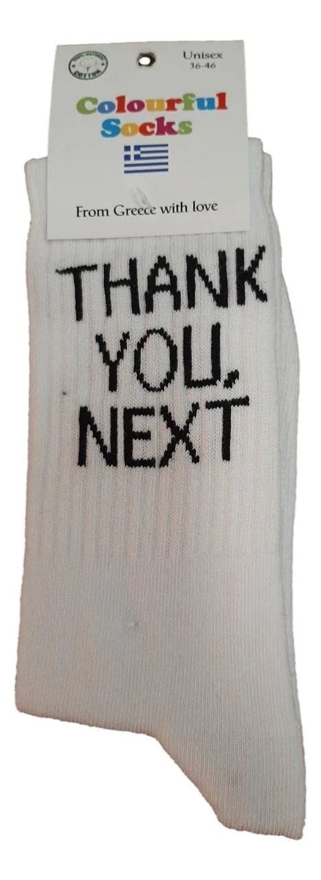 Φωτογραφία προϊόντος: Κάλτσες με Σχέδια THANK YOU, NEXT unisex 145015 Λευκό