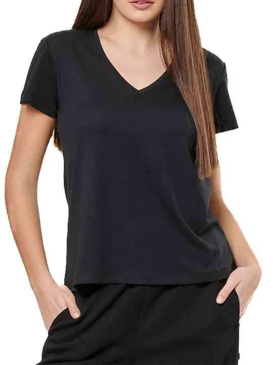 Φωτογραφία προϊόντος: Body Action Γυναικείο T-shirt με V Λαιμόκοψη Off White ΜΑΥΡΟ