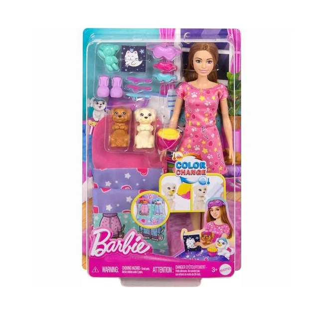 Φωτογραφία προϊόντος: Mattel Barbie Σετ Παιχνιδιού Sleepover Party με Κούκλα και Κουταβάκια (HXN01)