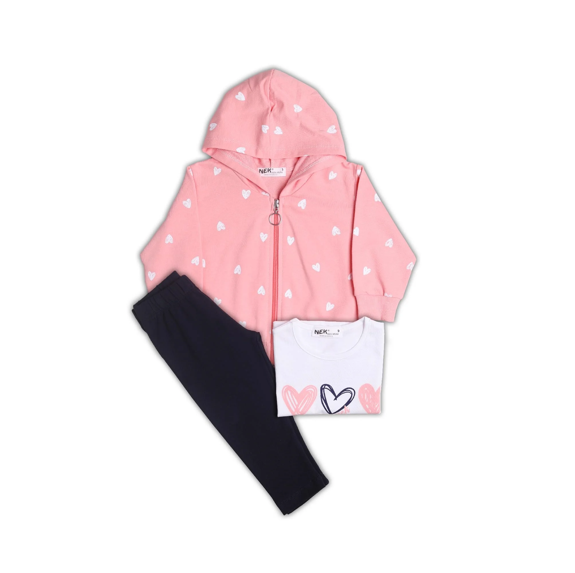 Φωτογραφία προϊόντος: NEK Kids Wear ΣΕΤ ΤΡΙΩΝ ΤΕΜΑΧΙΩΝ HEARTS ΣΟΜΩΝ - ΛΕΥΚΟ - ΣΟΜΩΝ