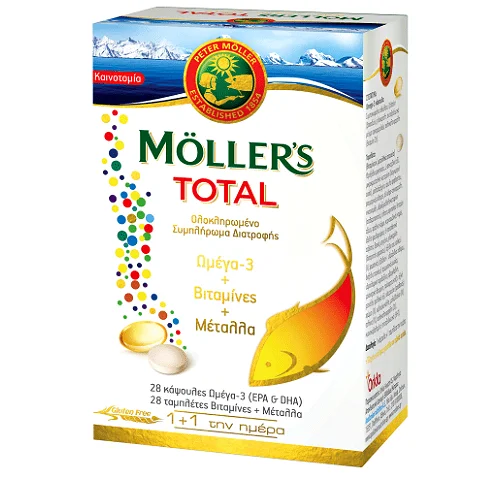 Φωτογραφία προϊόντος: Moller's Total Ολοκληρωμένο Συμπλήρωμα Διατροφής με 28caps Ω3 + 28tabs Βιταμίνες & Μέταλλα