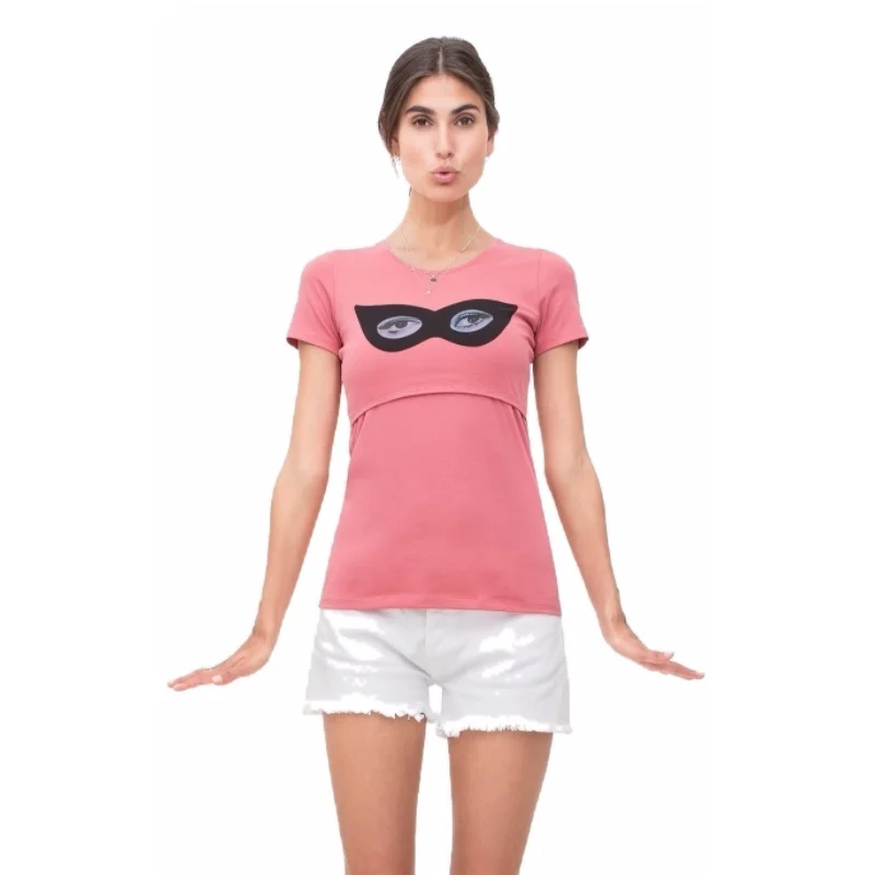 Φωτογραφία προϊόντος: Short sleeved coral organic nursing shirt with print Milker