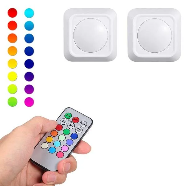 Φωτογραφία προϊόντος: OEM RGB Φωτιστικά LED Puck με αλλαγή χρώματος 1W 40Lm 2τμχ με μπαταρία νυχτερινό φως με τηλεχειριστήριο
