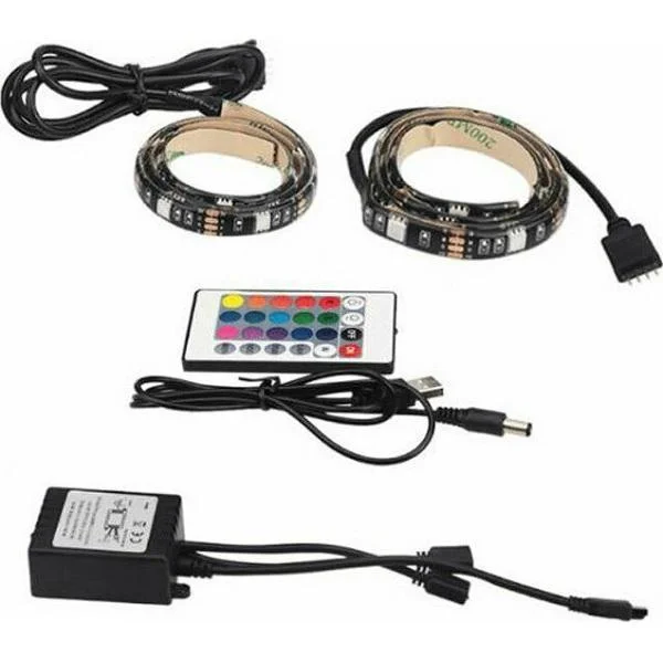 Φωτογραφία προϊόντος: OEM Αδιάβροχη Ταινία LED USB (5V) RGB Μήκους 2x50cm Σετ με Τηλεχειριστήριο και Τροφοδοτικό SMD5050