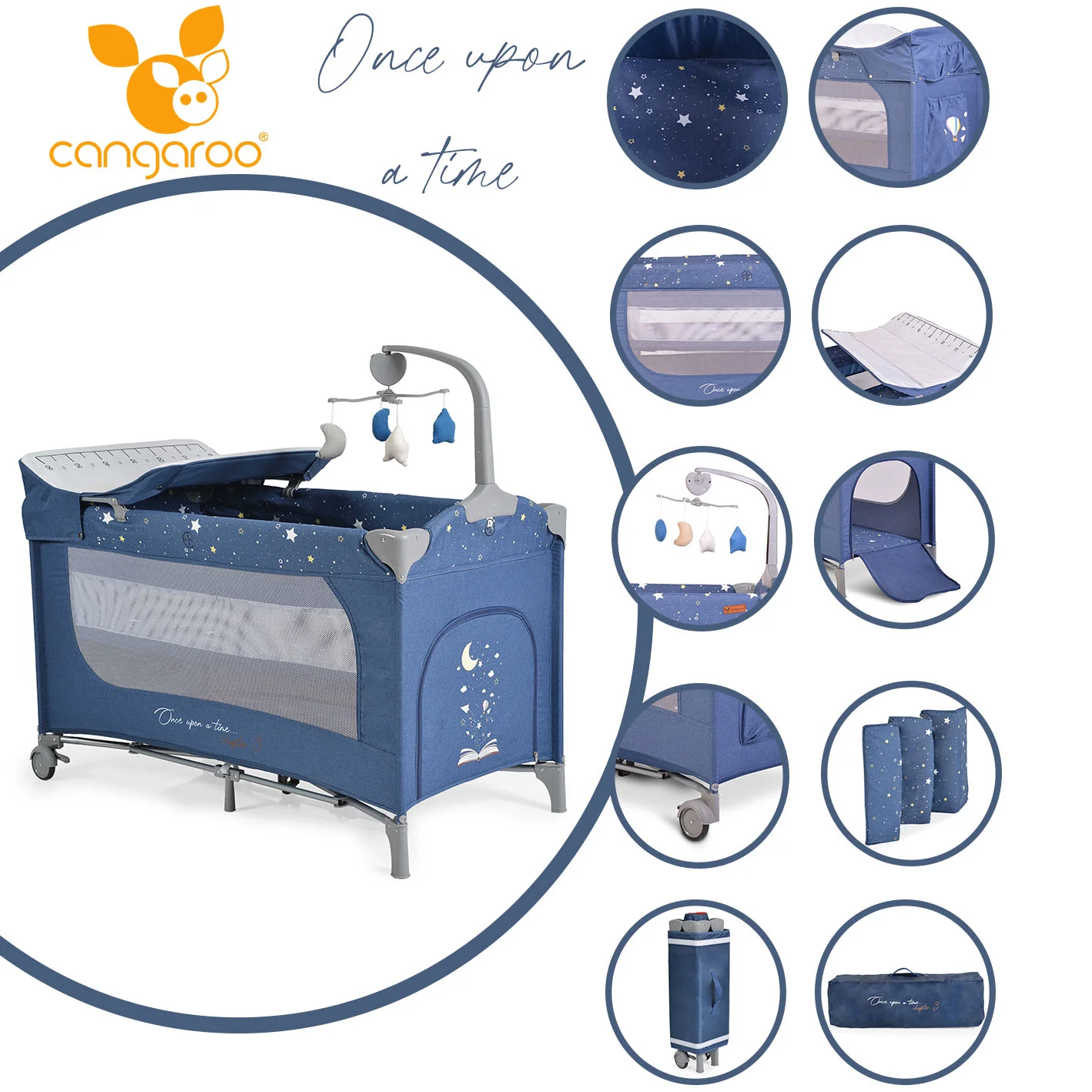 Φωτογραφία προϊόντος: CANGAROO - Folding cot Once upon a time 3 jeans - 3800146248444