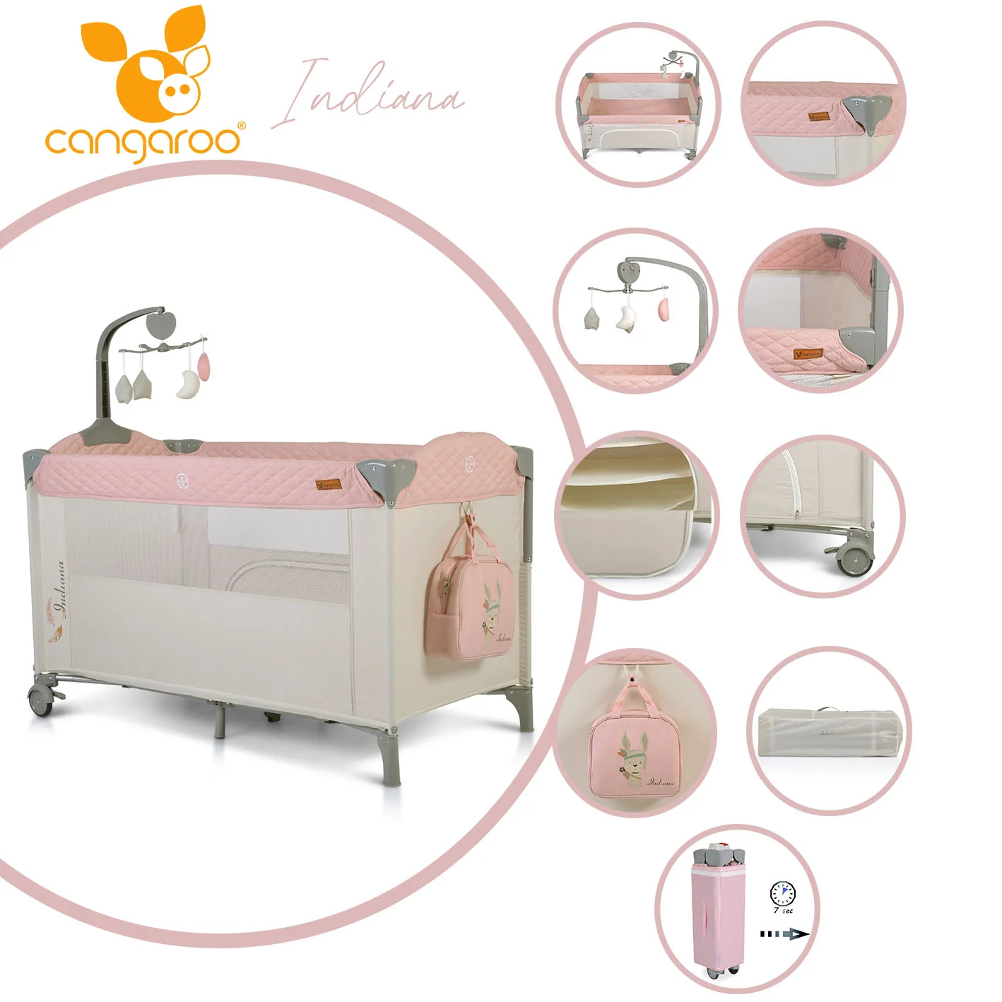 Φωτογραφία προϊόντος: CANGAROO - Folding cot Indiana pink - 3800146248345