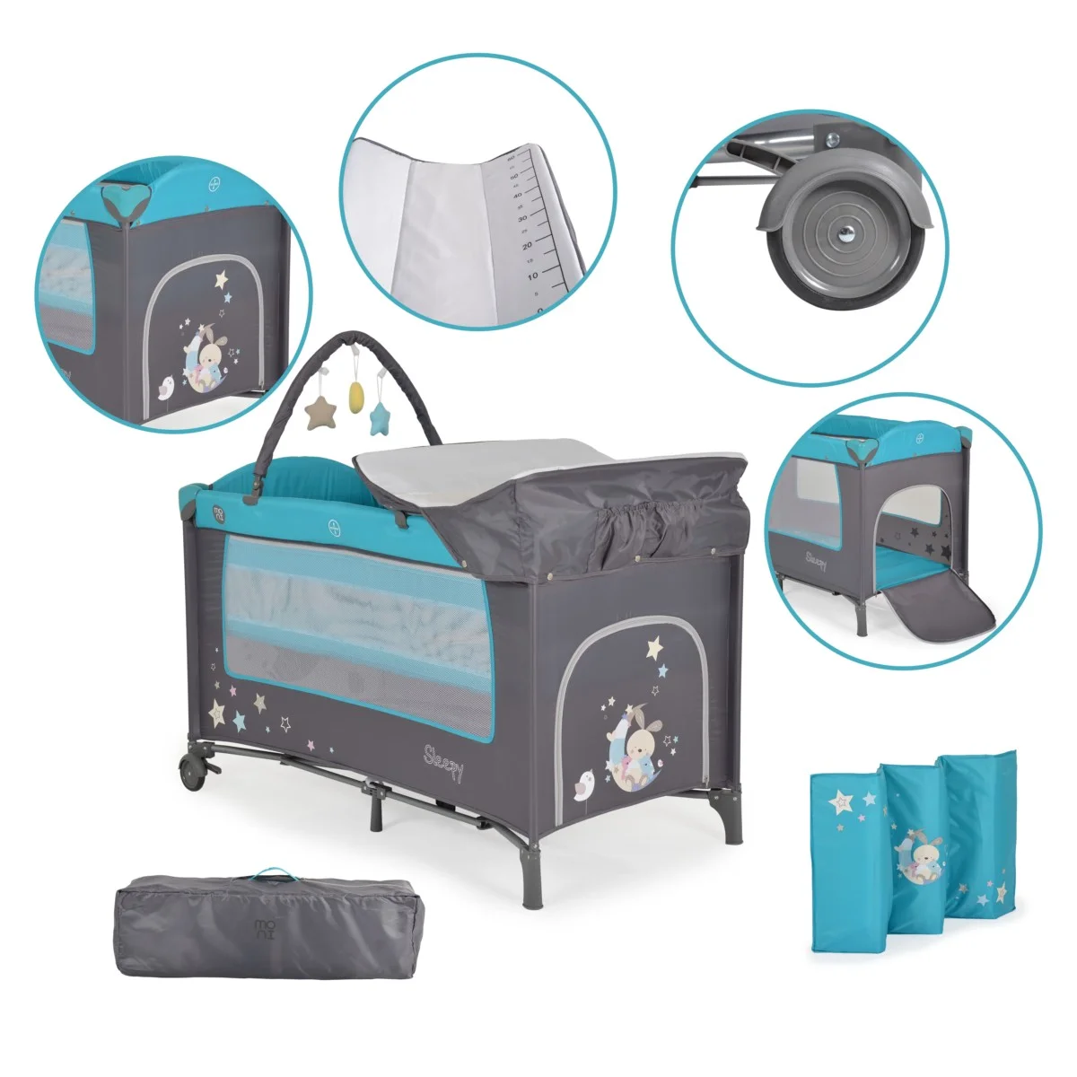 Φωτογραφία προϊόντος: MONI - Folding cot Sleepy turquoise - 3800146248611