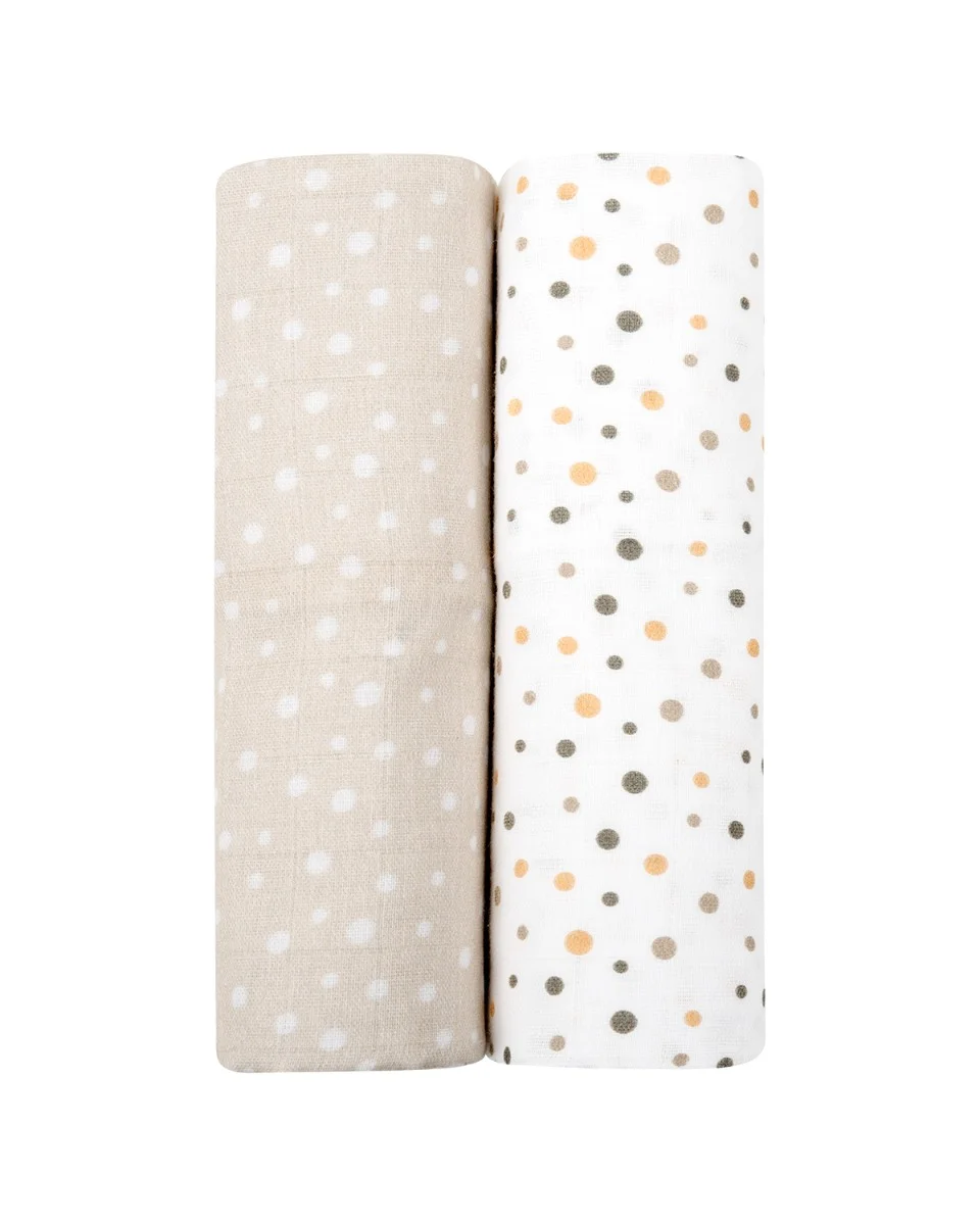 Φωτογραφία προϊόντος: Kikka Boo - Muslin swaddle set 2 pcs 80x80 cm Dots Beige - 31103010066